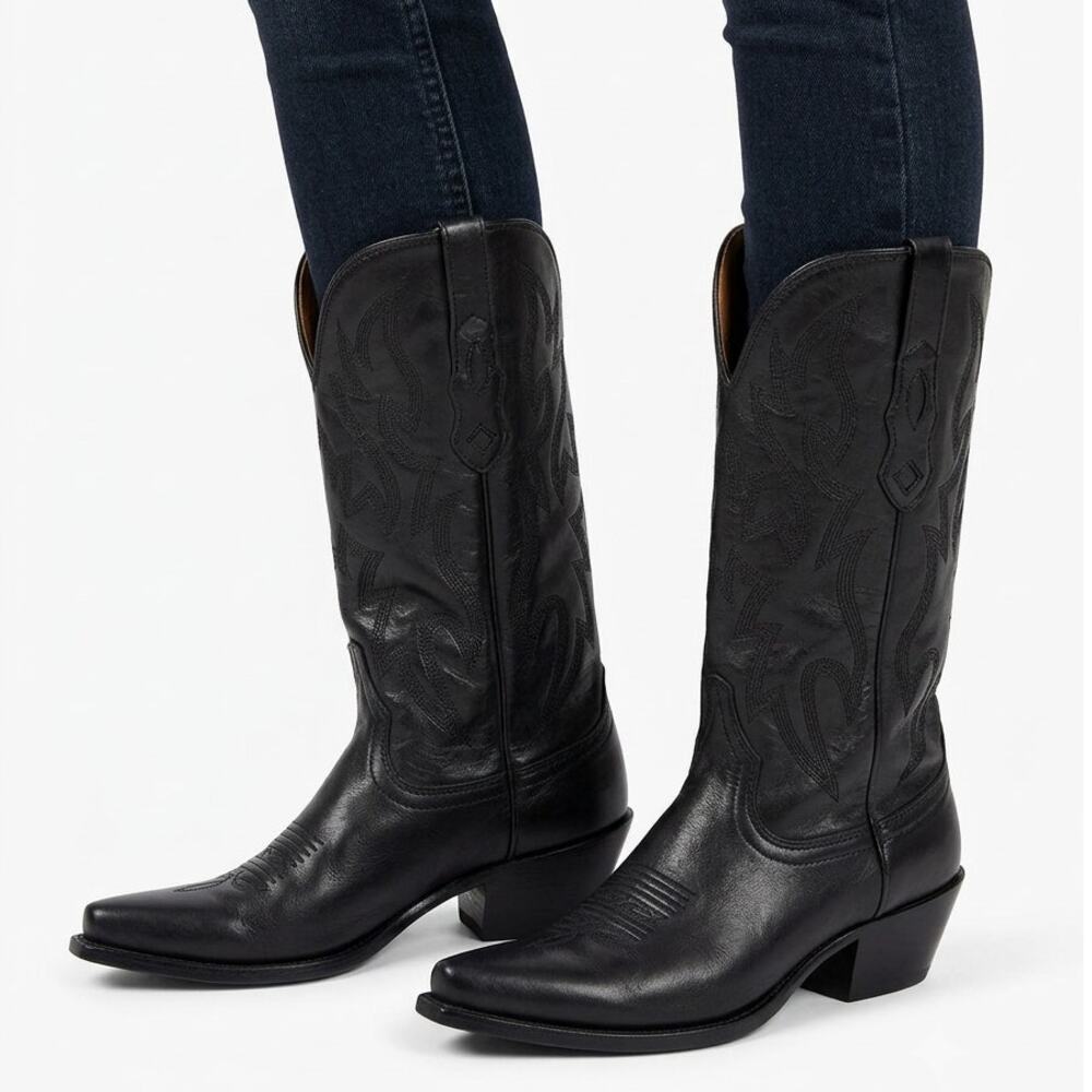 Nocona Lantana Western Boots Women's 5B Black Leather Snip Toe Cowboy Embroided